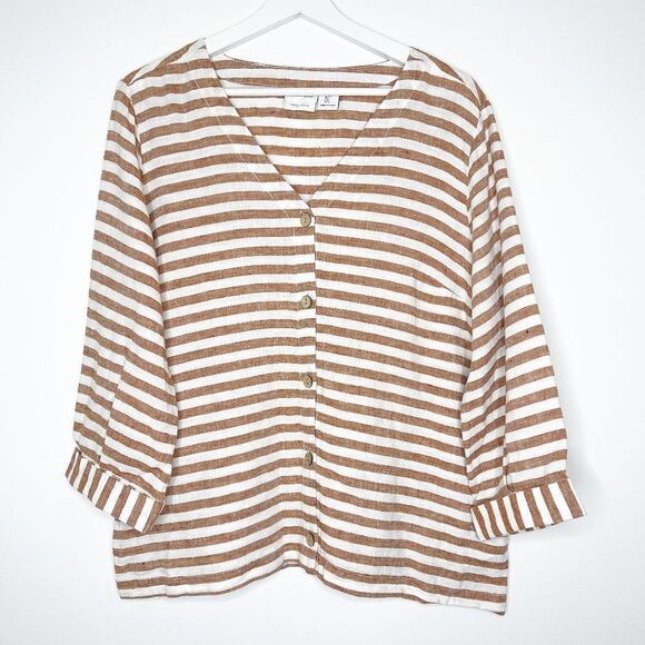 RACHEL ZOE Linen Stripe Blouse  - Picture 1 of 7